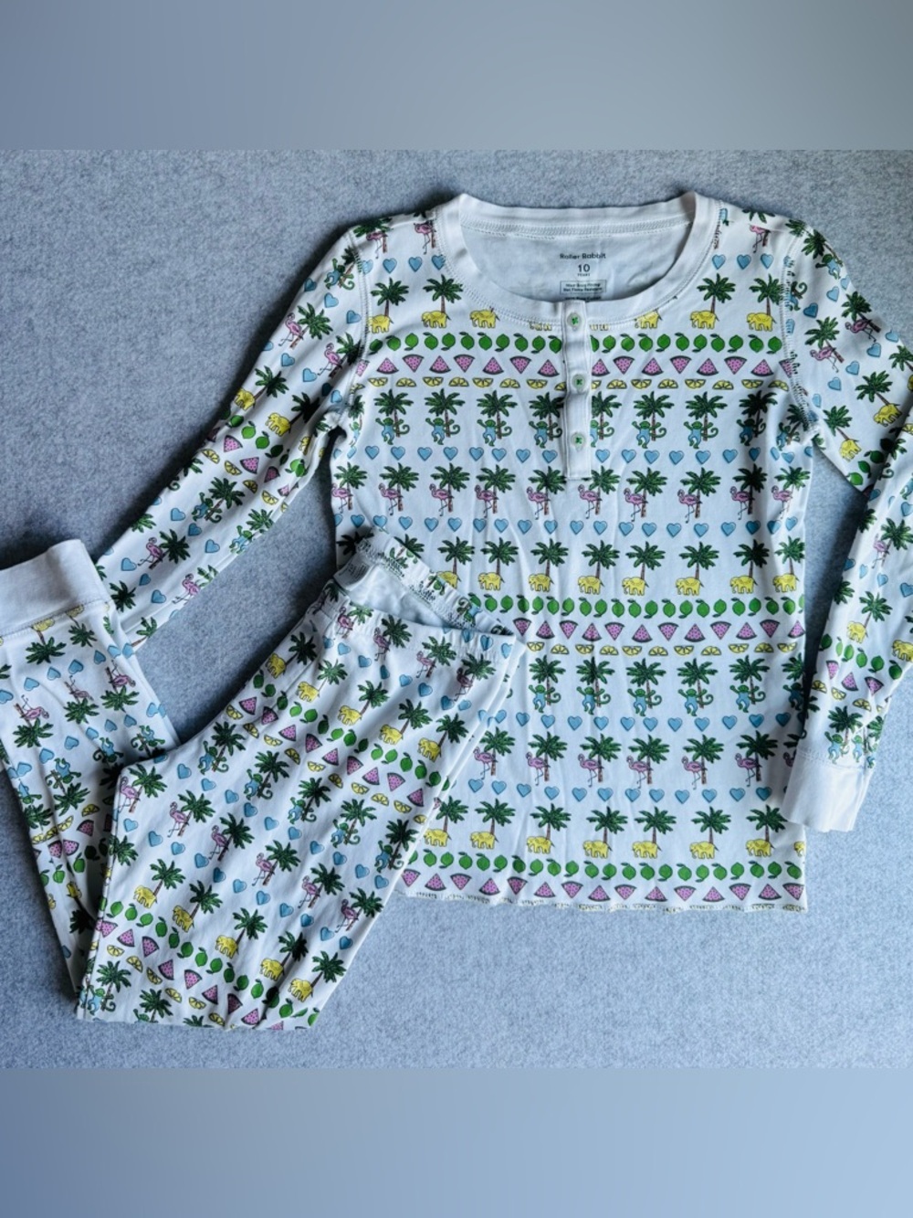 Roller Rabbit Kids Palm Beach Monkey Print Pajamas Size 10Y
